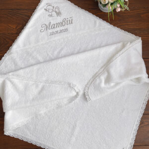 Крижма іменна махрова Янголя з датою - срібло