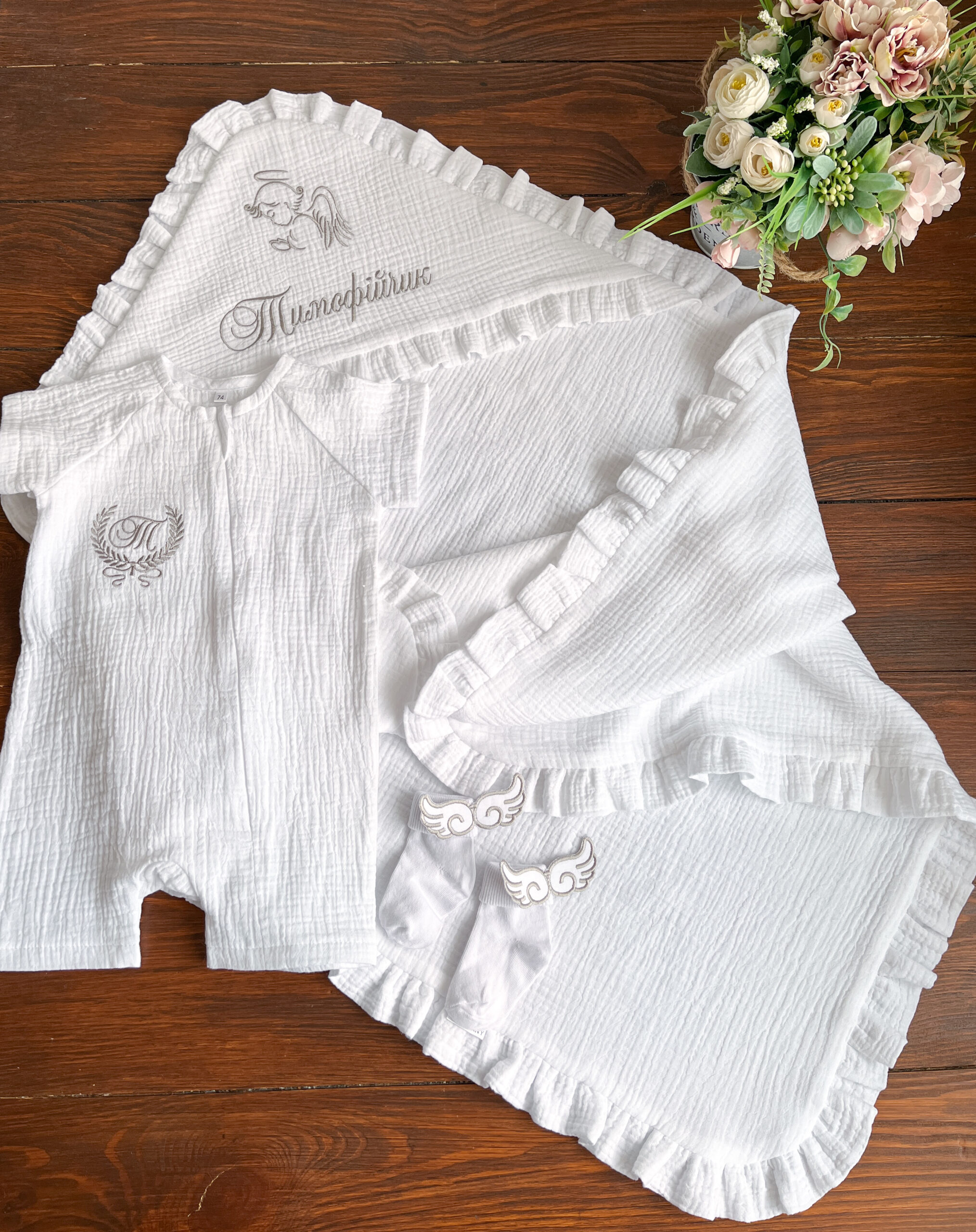 Іменний набір для хрещення із мусліна